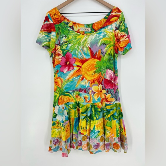 Jams World Dresses & Skirts - Vintage Jams World Hattie Dress Vibrant Bold Tropical Floral Mixed Print- Medium